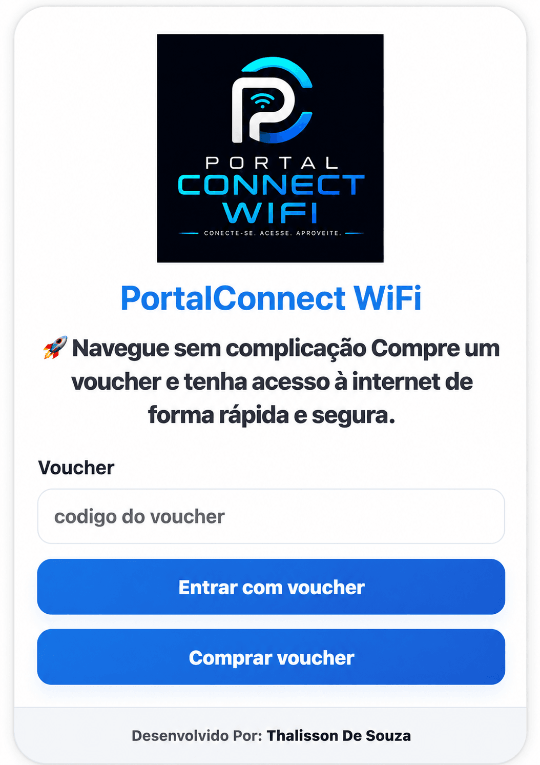 Tela do PortalConnect WiFi para acesso com voucher